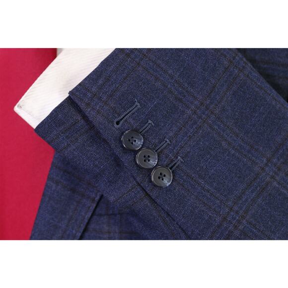 Karl Lagerfeld Paris Navy Blue Windowpane 2-Btn Wool Suit 42R - Picture 7 of 10